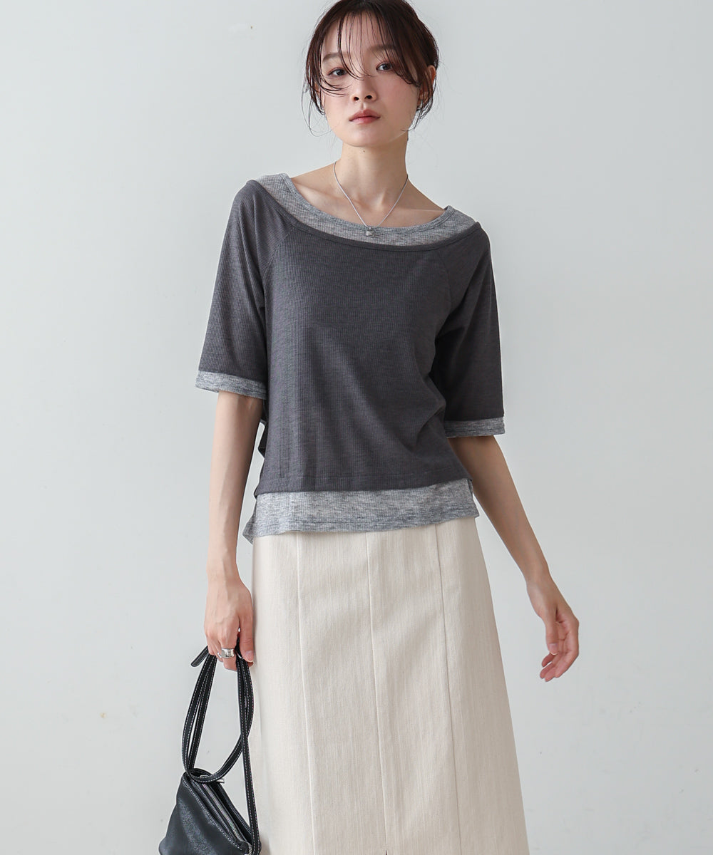 レイヤードオフショル風カットトップス