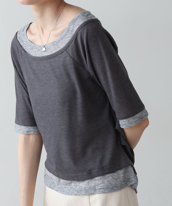 レイヤードオフショル風カットトップス