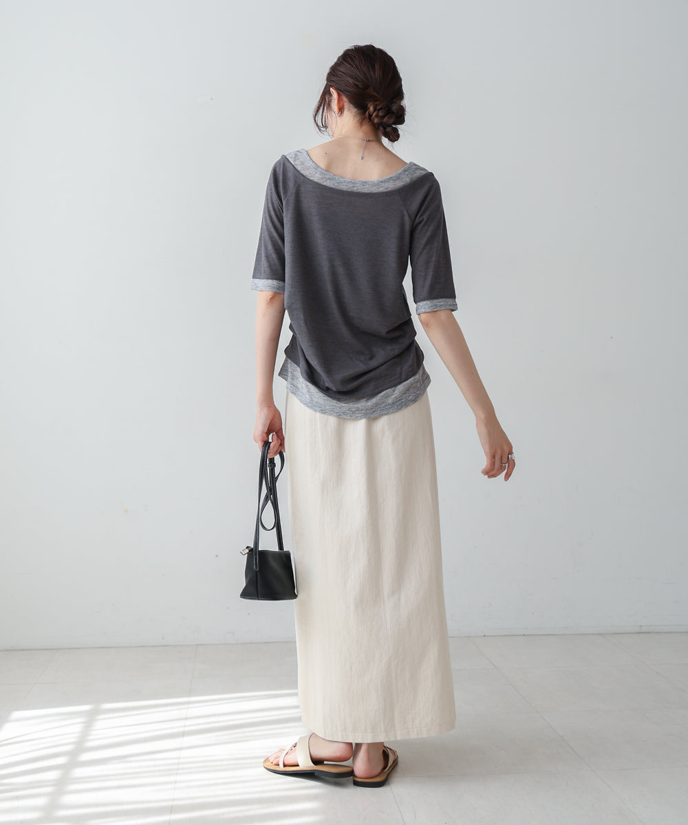 レイヤードオフショル風カットトップス