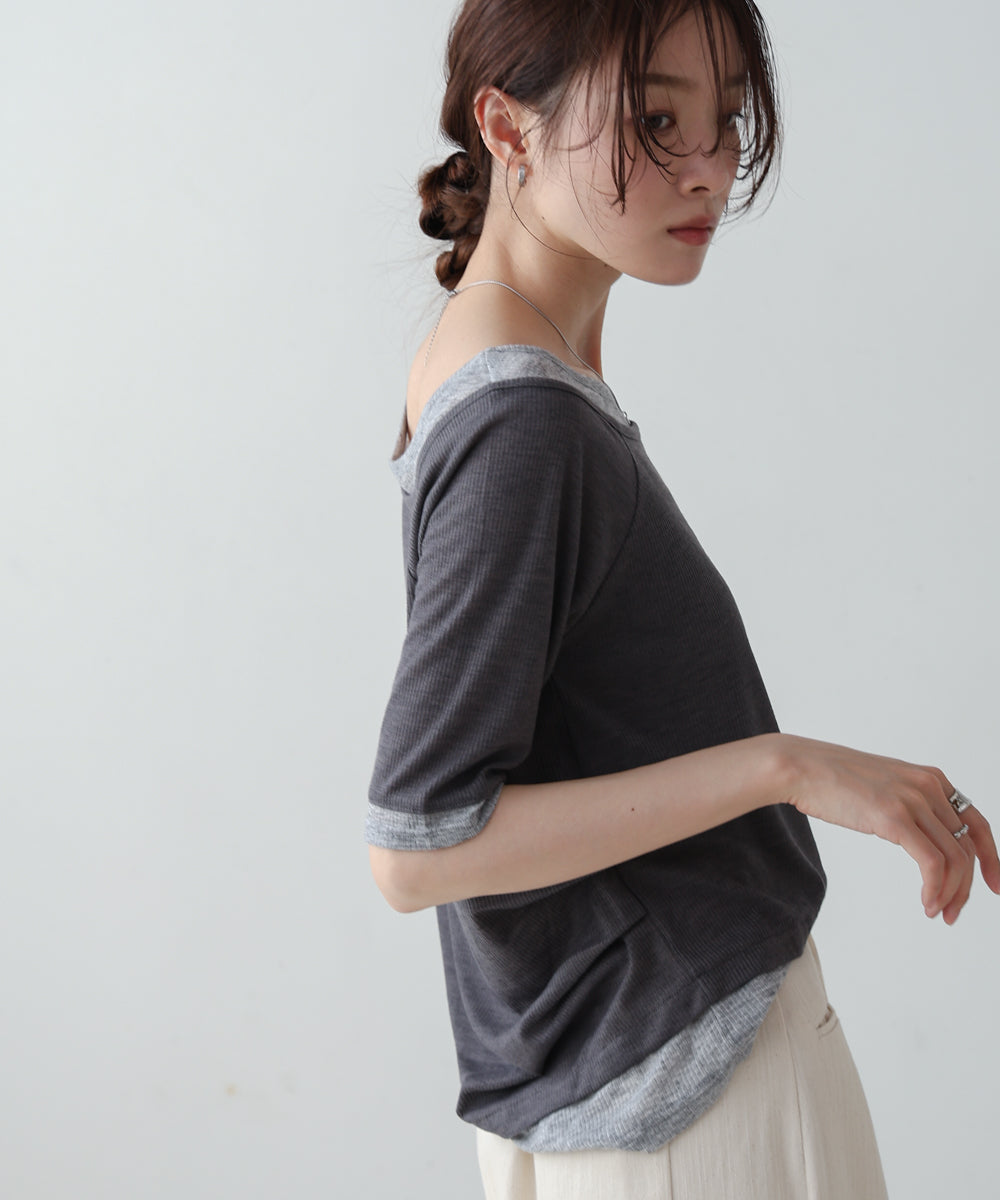 レイヤードオフショル風カットトップス