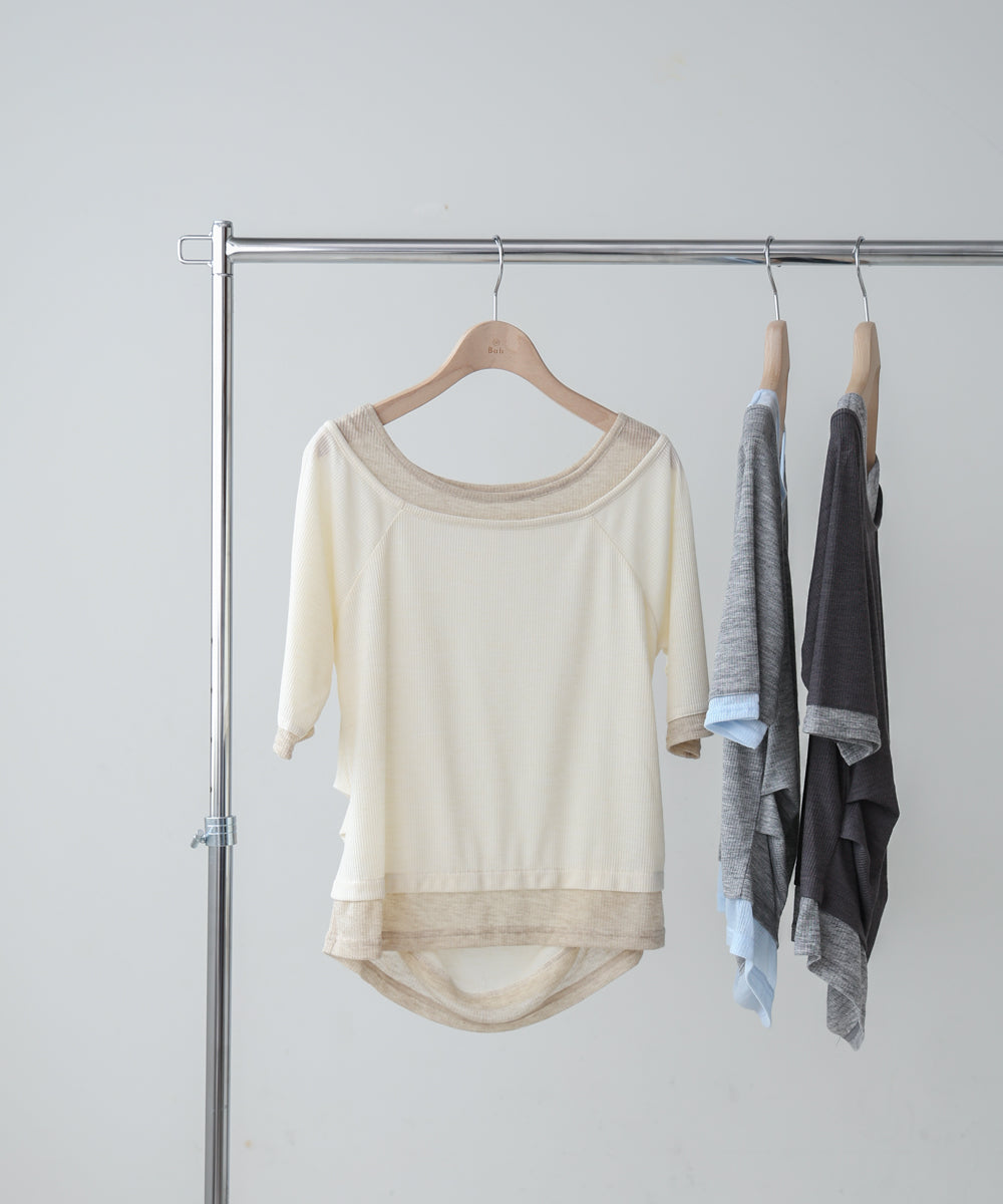 レイヤードオフショル風カットトップス