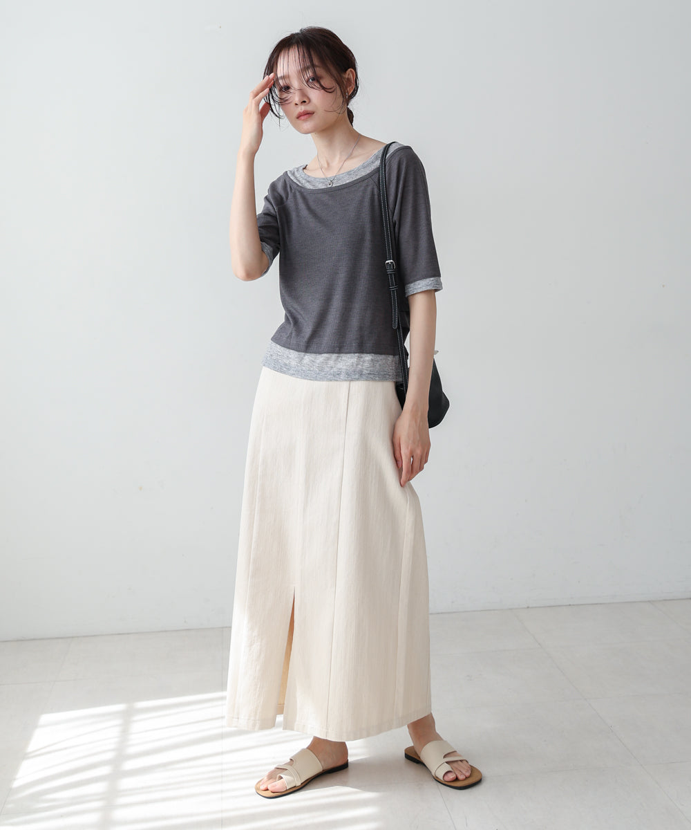 レイヤードオフショル風カットトップス