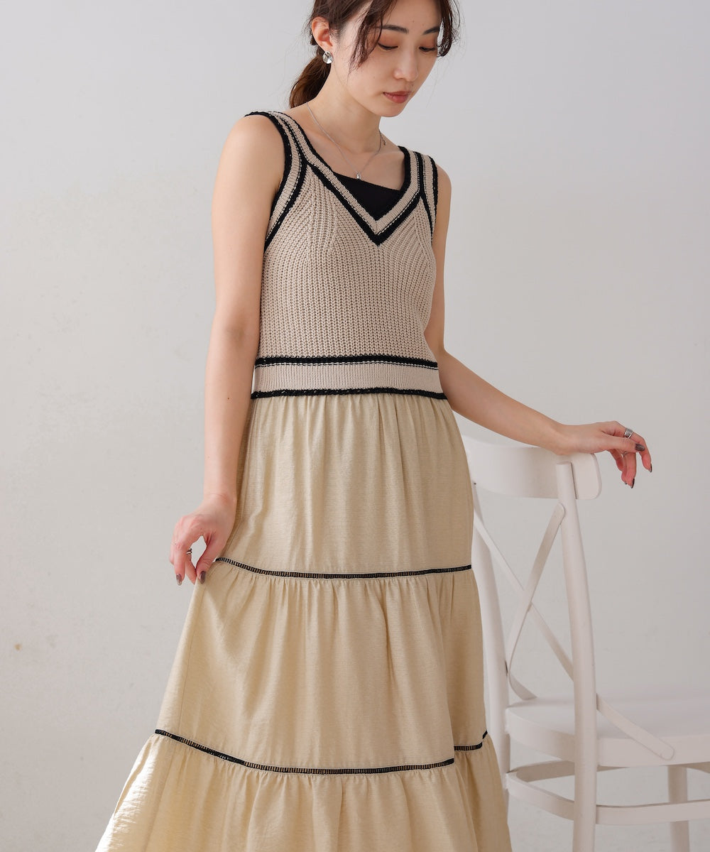 ニットドッキングティアードワンピース