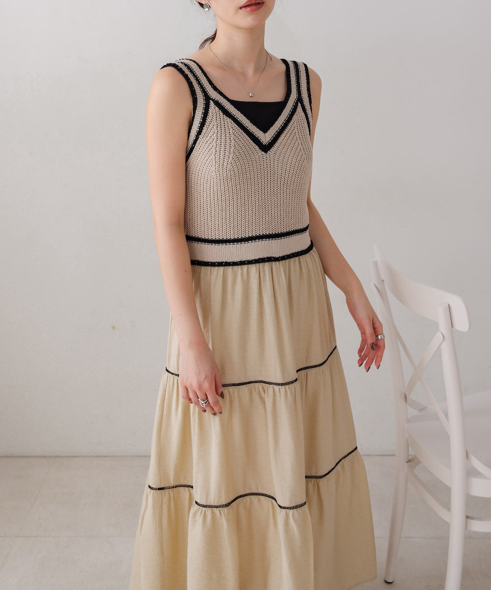 ニットドッキングティアードワンピース