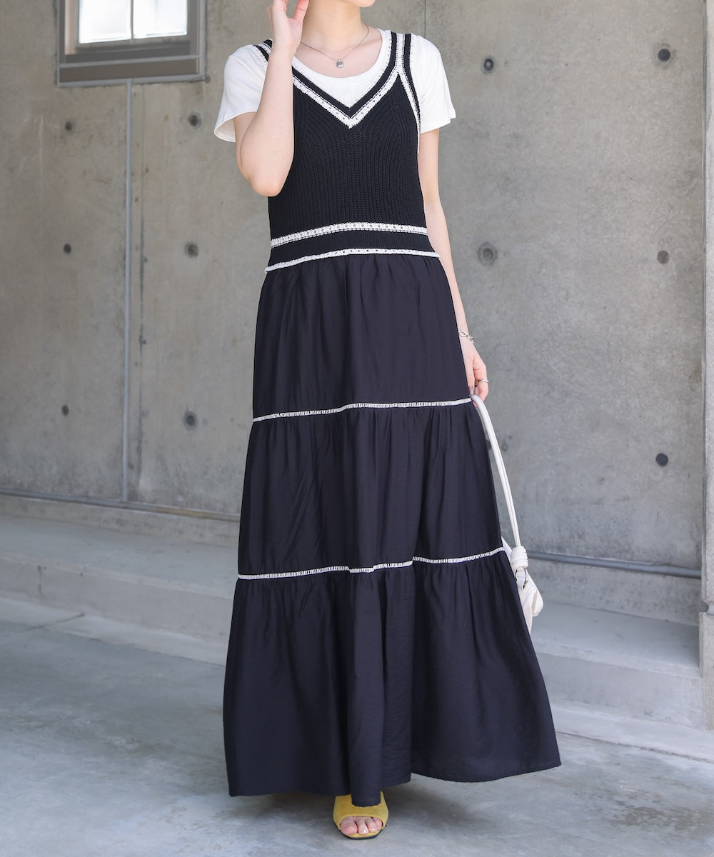 ニットドッキングティアードワンピース