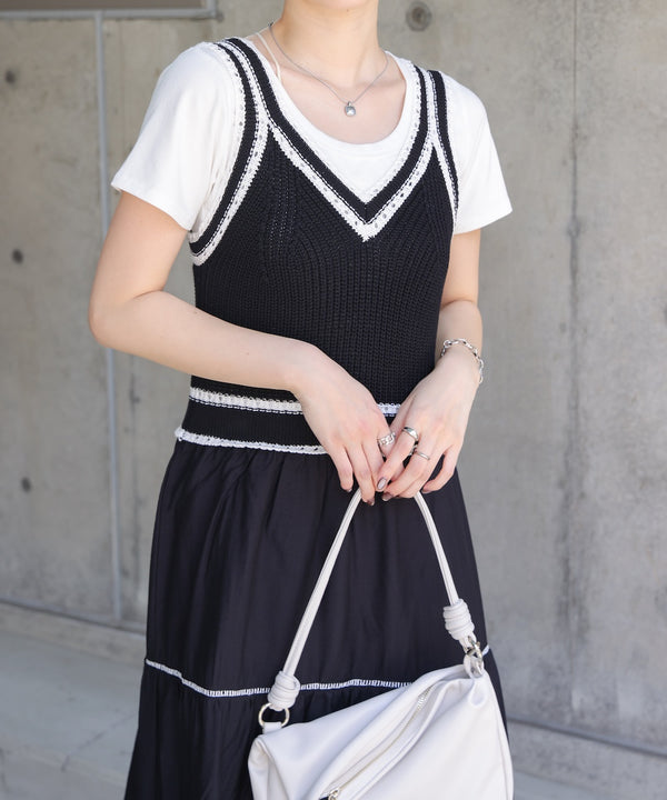 ニットドッキングティアードワンピース