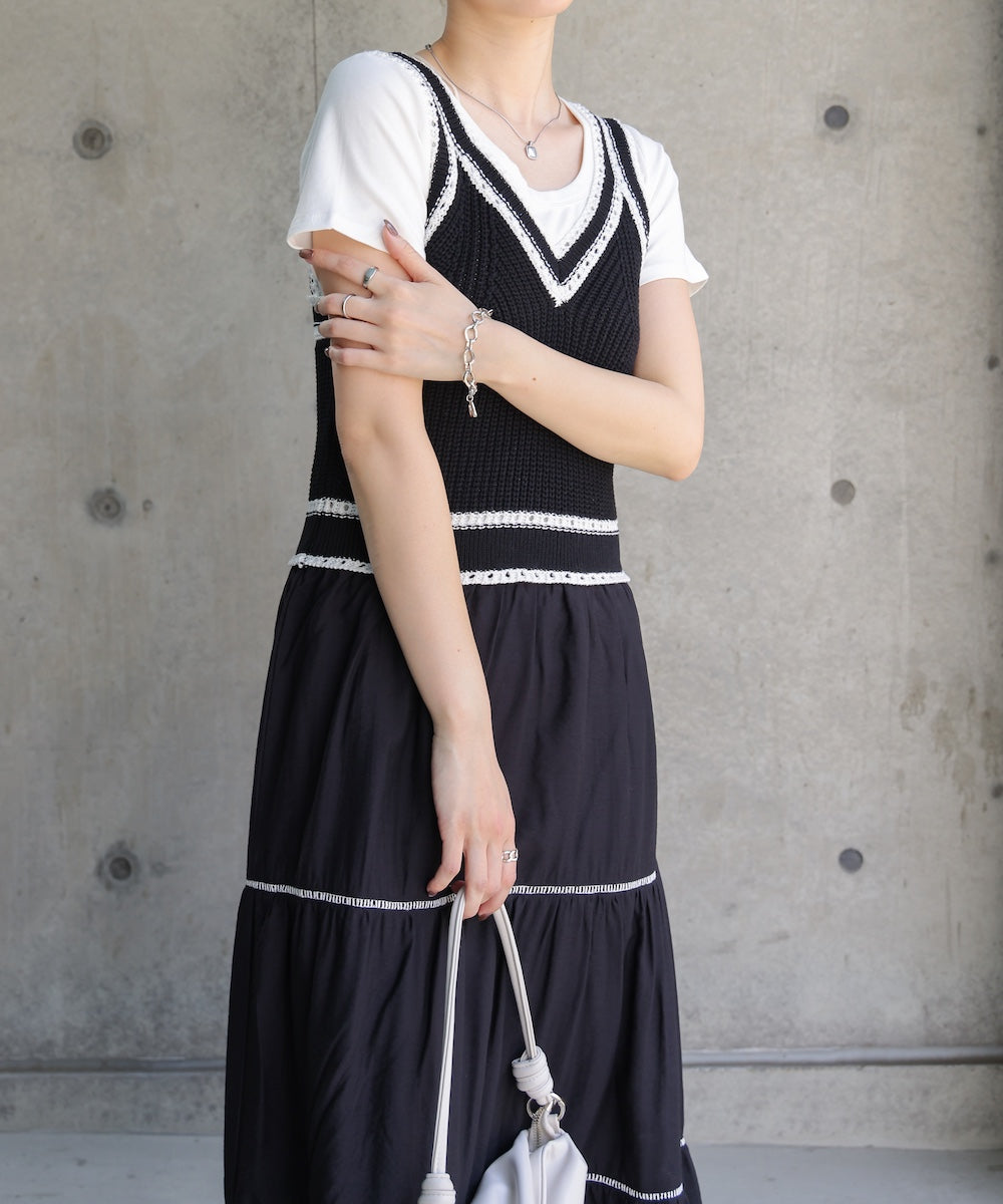 ニットドッキングティアードワンピース