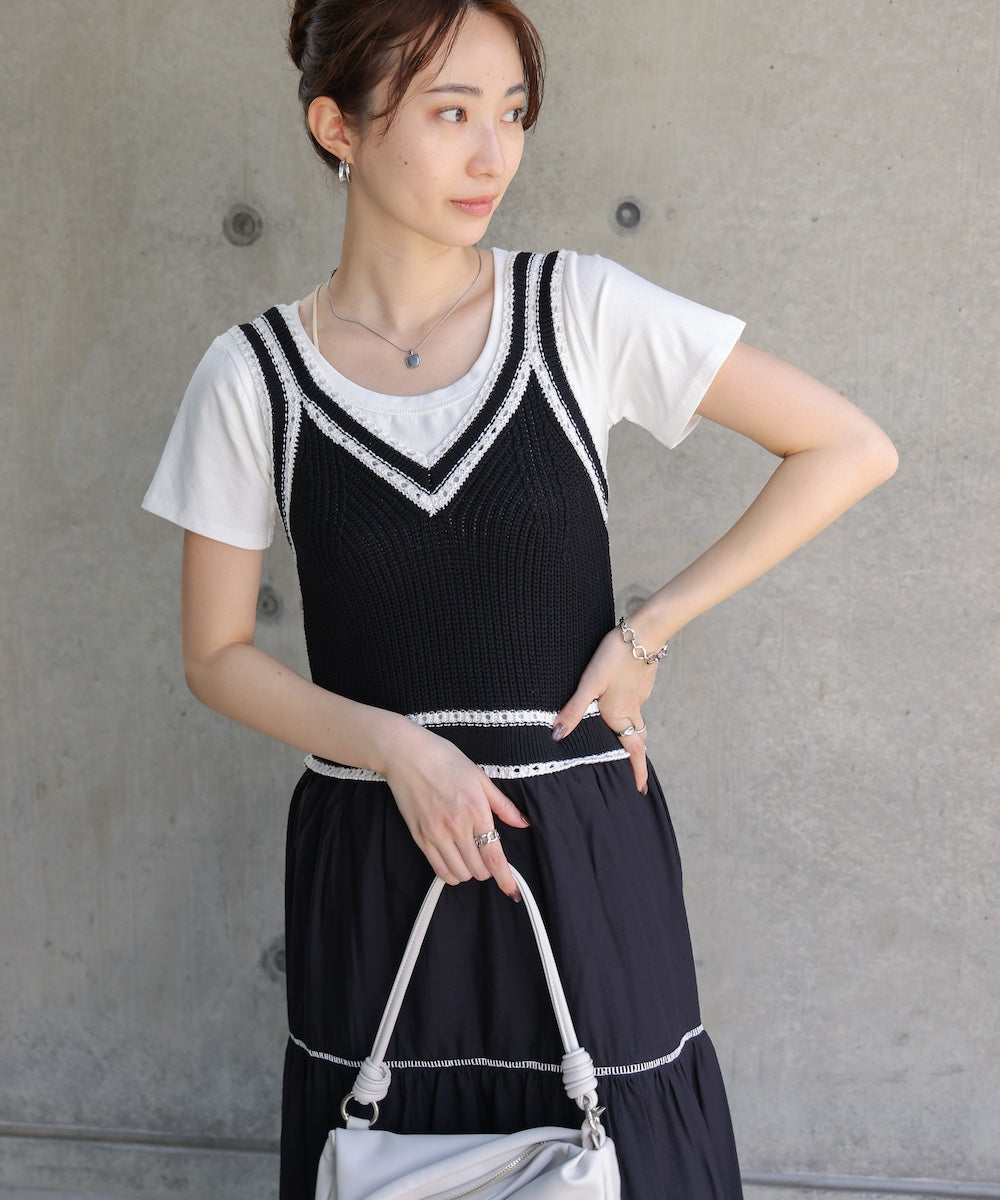 ニットドッキングティアードワンピース