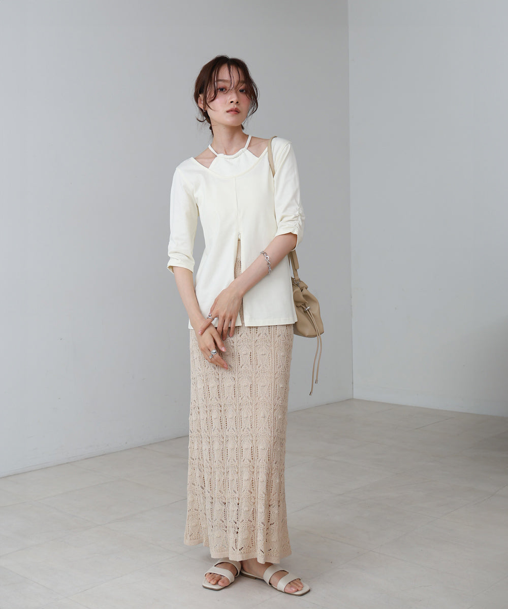 レイヤード風フロントジップトップス