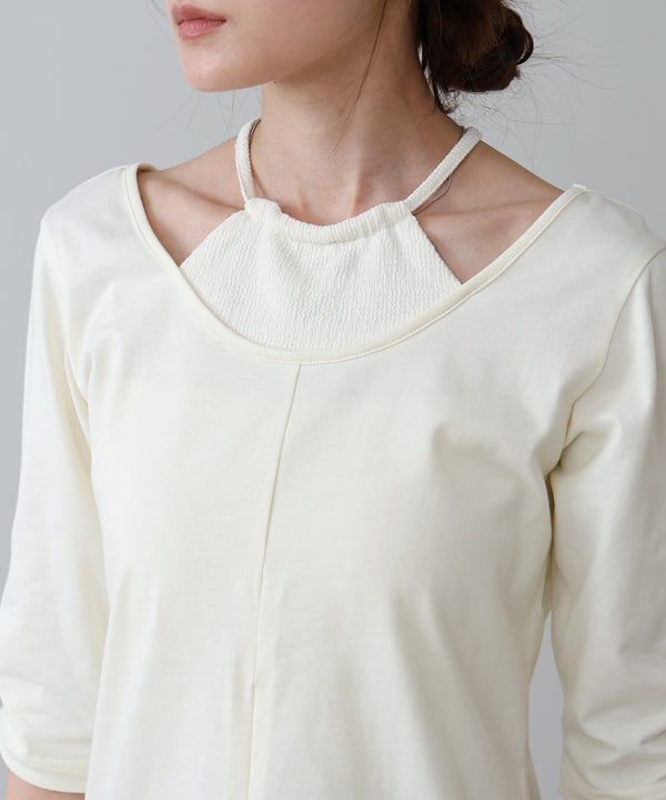 レイヤード風フロントジップトップス