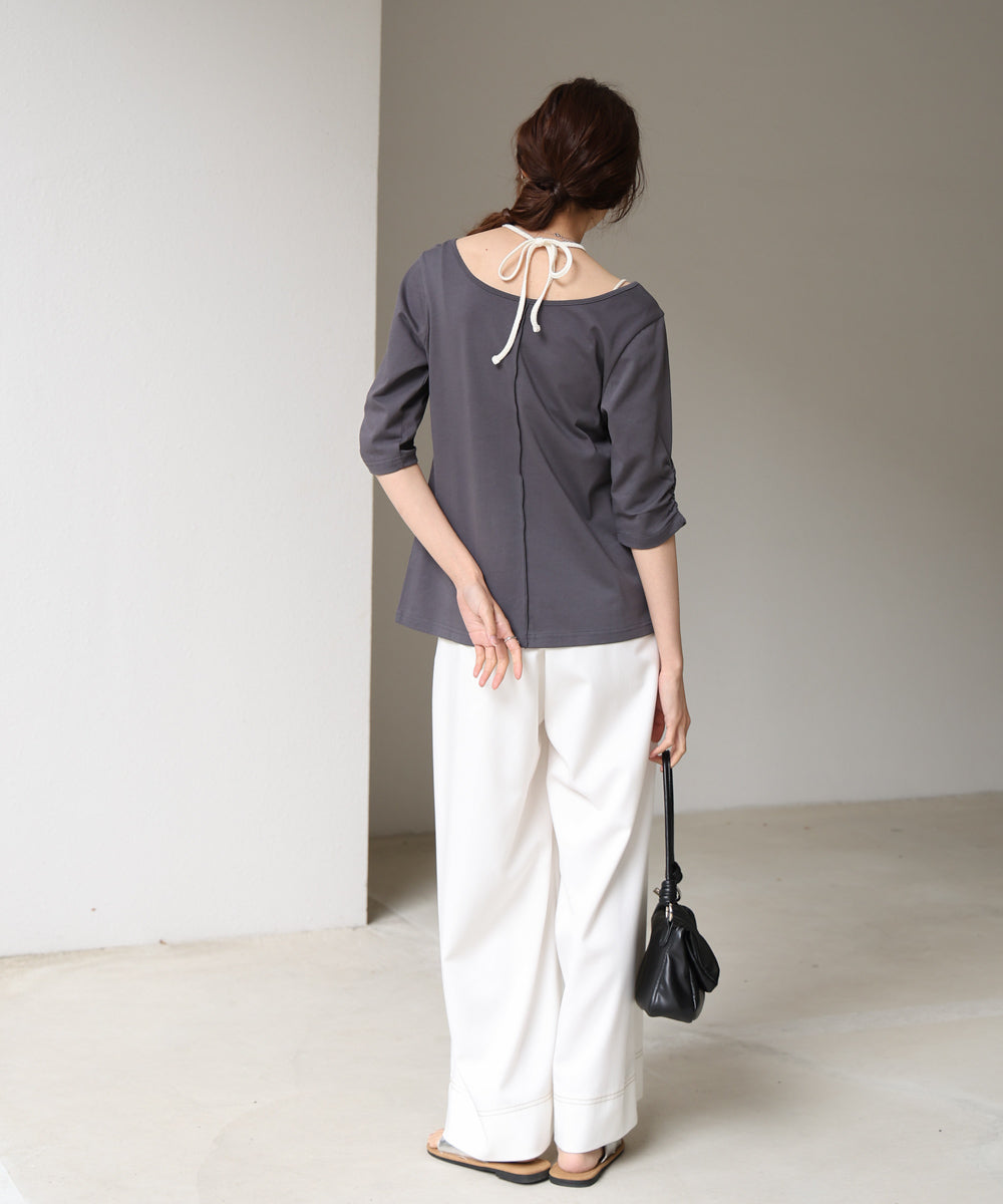 レイヤード風フロントジップトップス