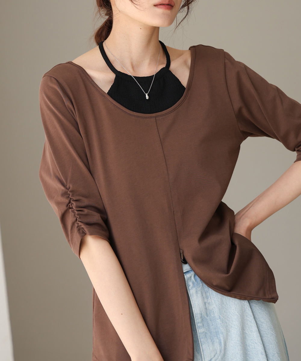 レイヤード風フロントジップトップス