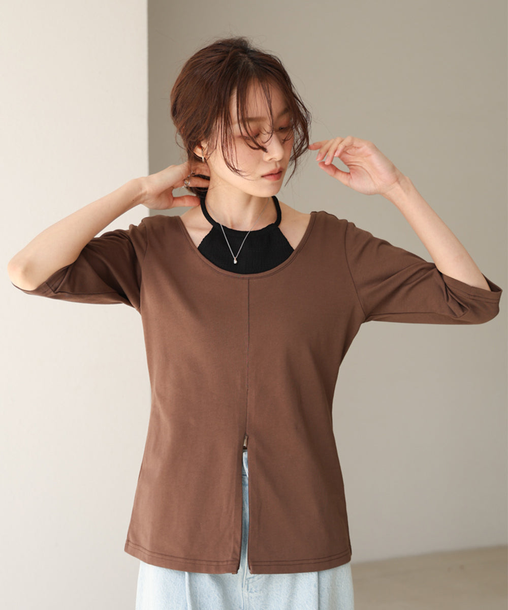 レイヤード風フロントジップトップス
