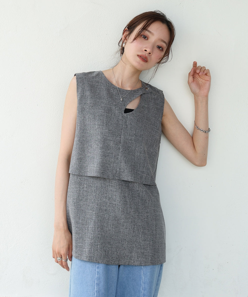 レイヤード風ノースリーブブラウス