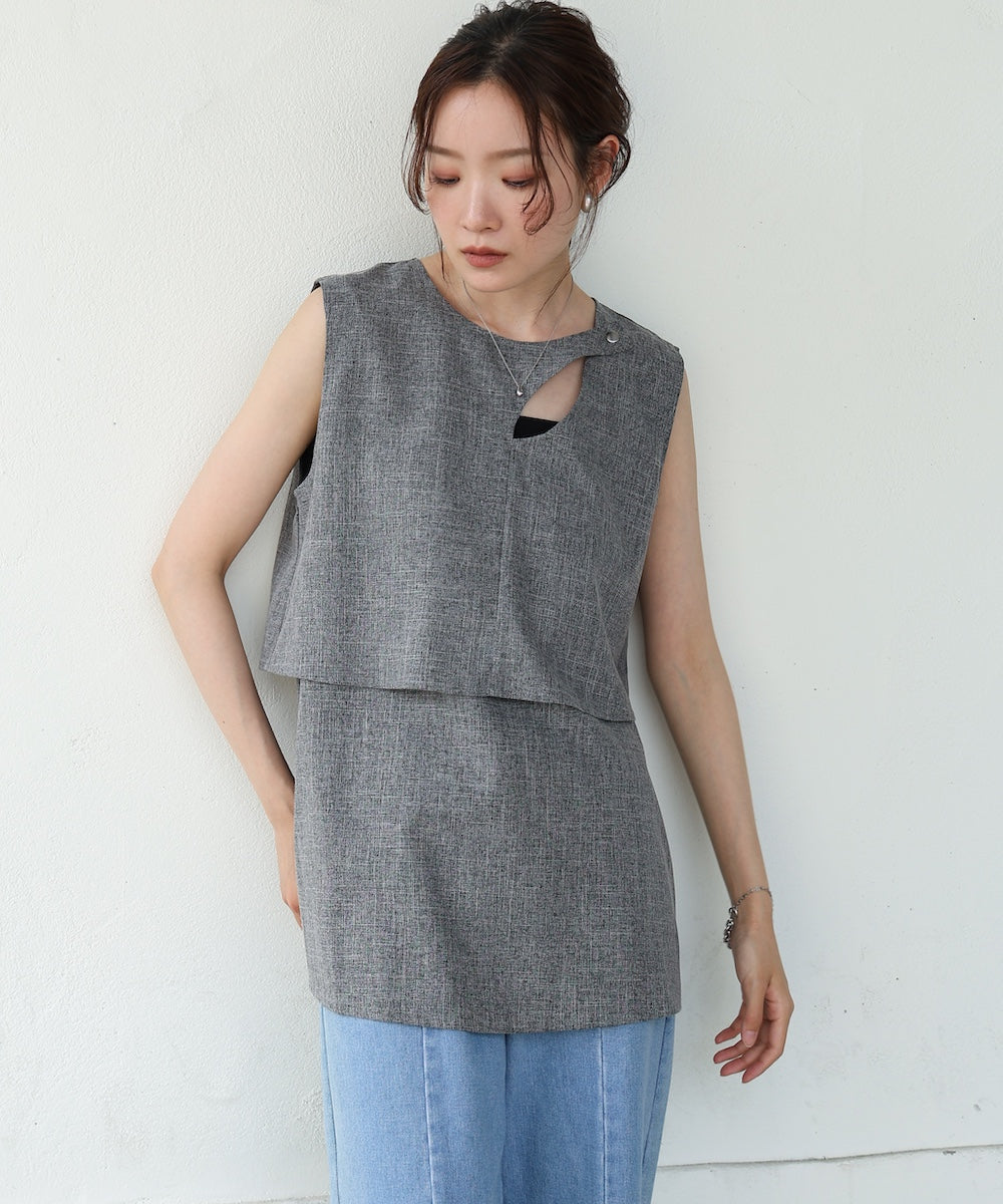 レイヤード風ノースリーブブラウス