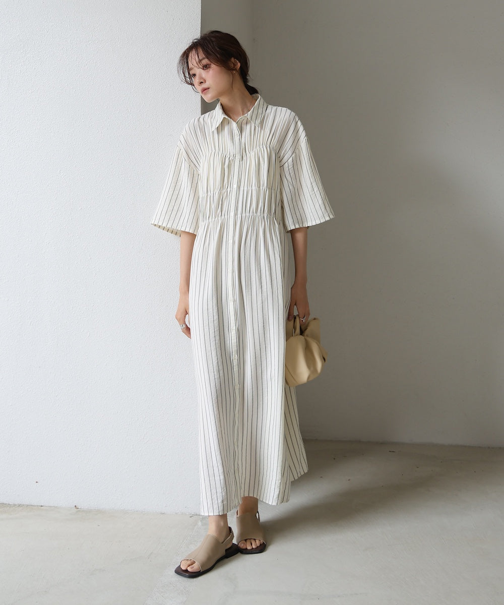 【S・Mサイズ展開】ビスチェ風シャツワンピース