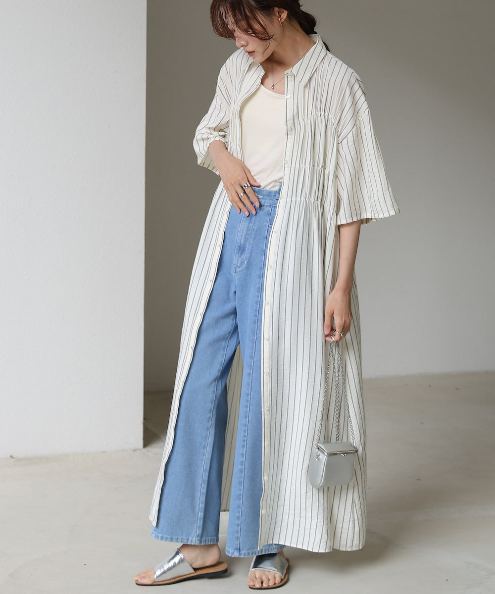 【S・Mサイズ展開】ビスチェ風シャツワンピース