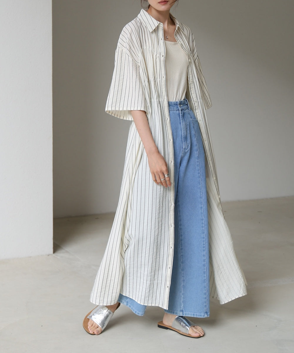 【S・Mサイズ展開】ビスチェ風シャツワンピース