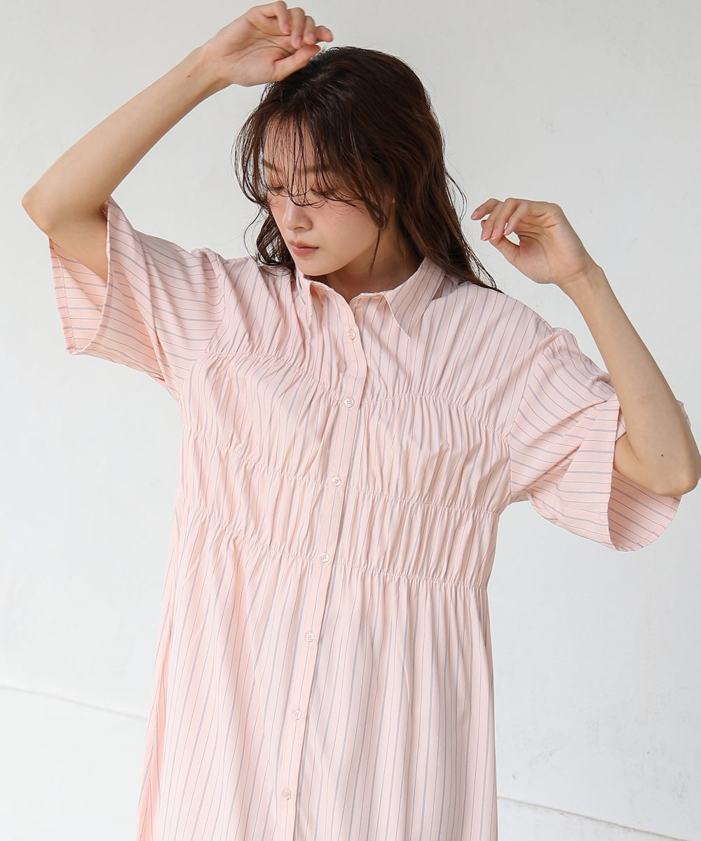 【S・Mサイズ展開】ビスチェ風シャツワンピース