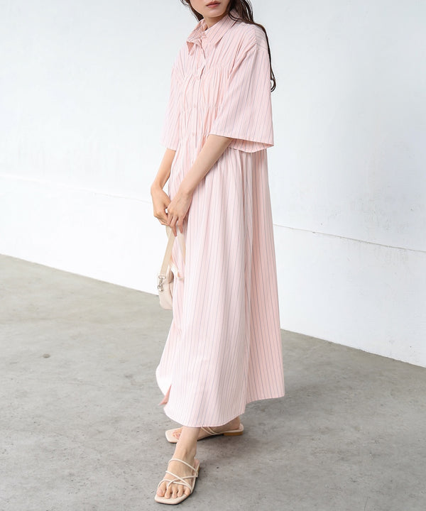 【S・Mサイズ展開】ビスチェ風シャツワンピース