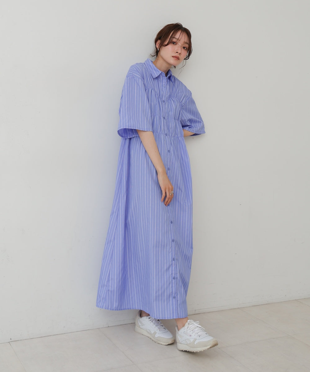 【S・Mサイズ展開】ビスチェ風シャツワンピース