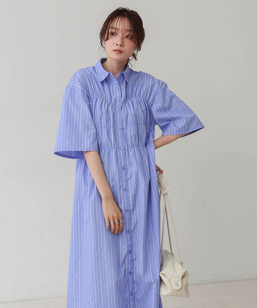 【S・Mサイズ展開】ビスチェ風シャツワンピース