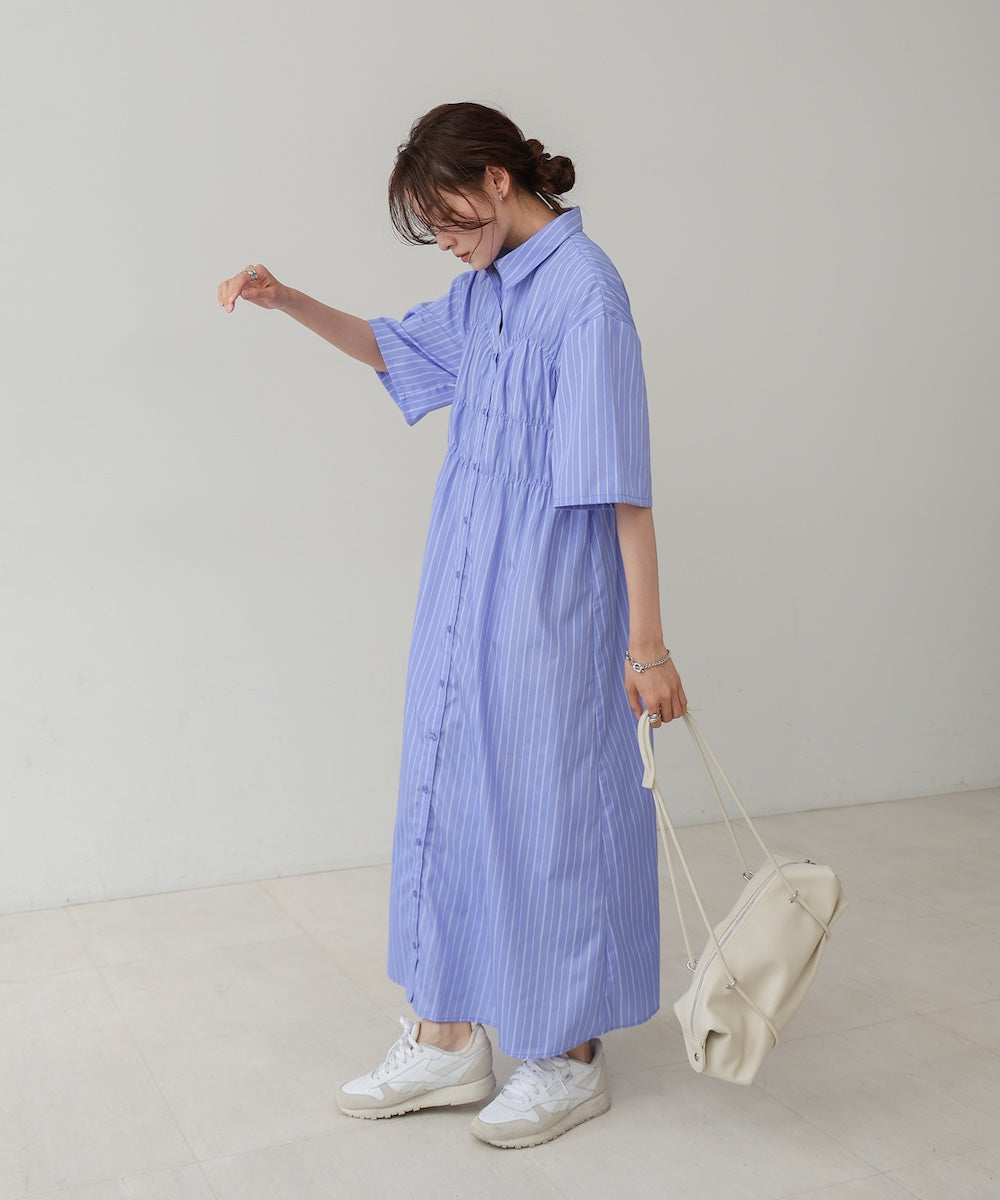 【S・Mサイズ展開】ビスチェ風シャツワンピース