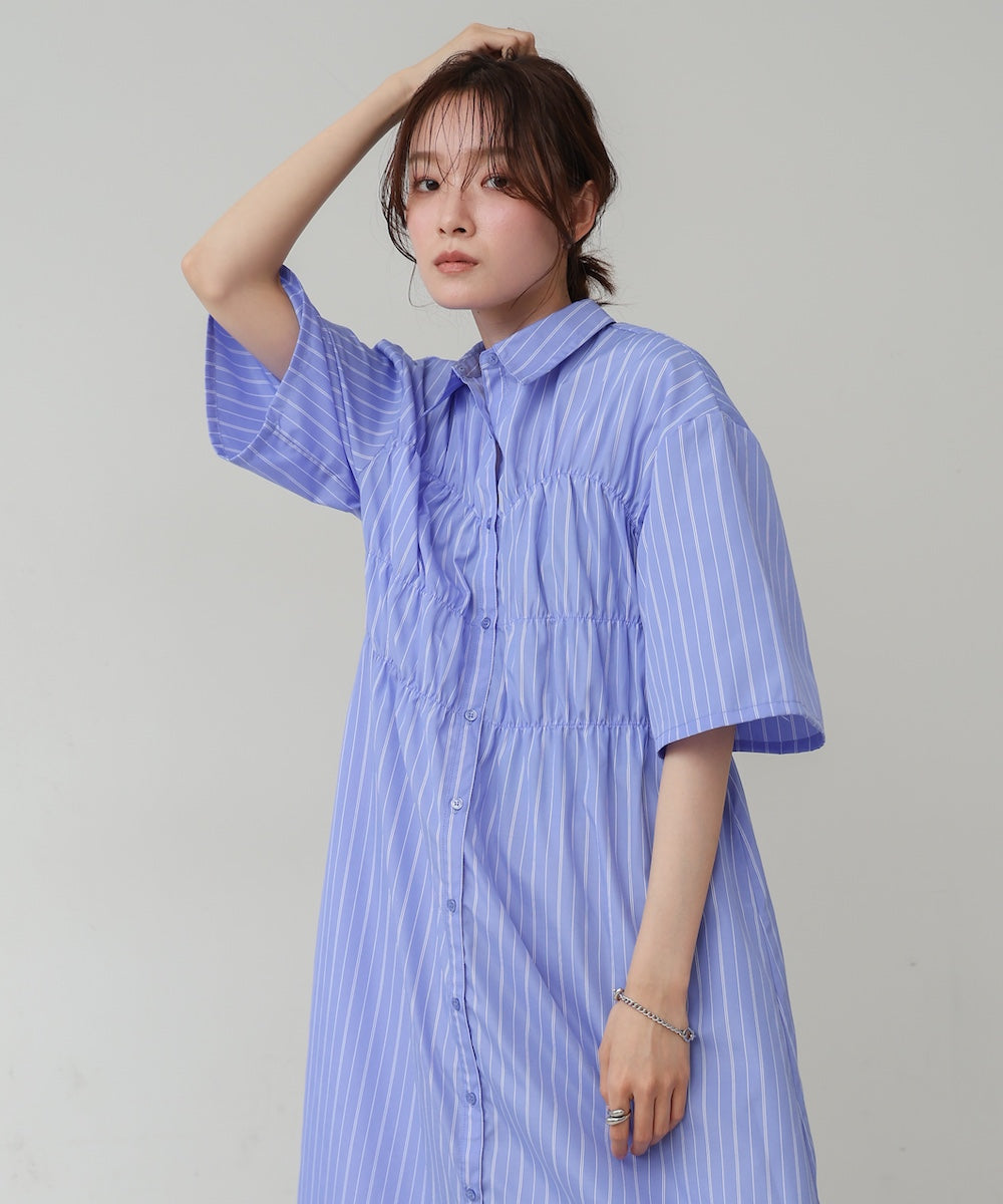 【S・Mサイズ展開】ビスチェ風シャツワンピース