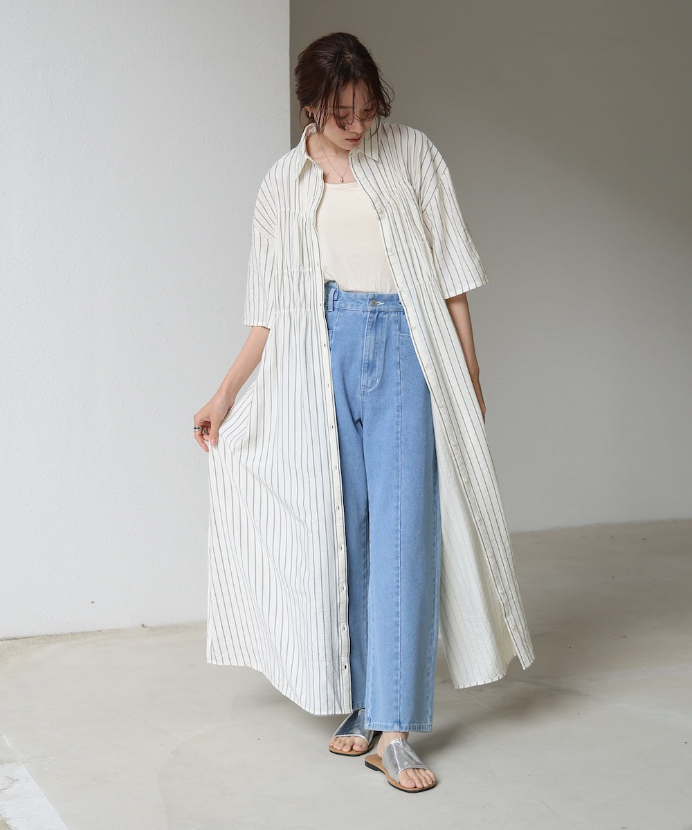 【S・Mサイズ展開】ビスチェ風シャツワンピース