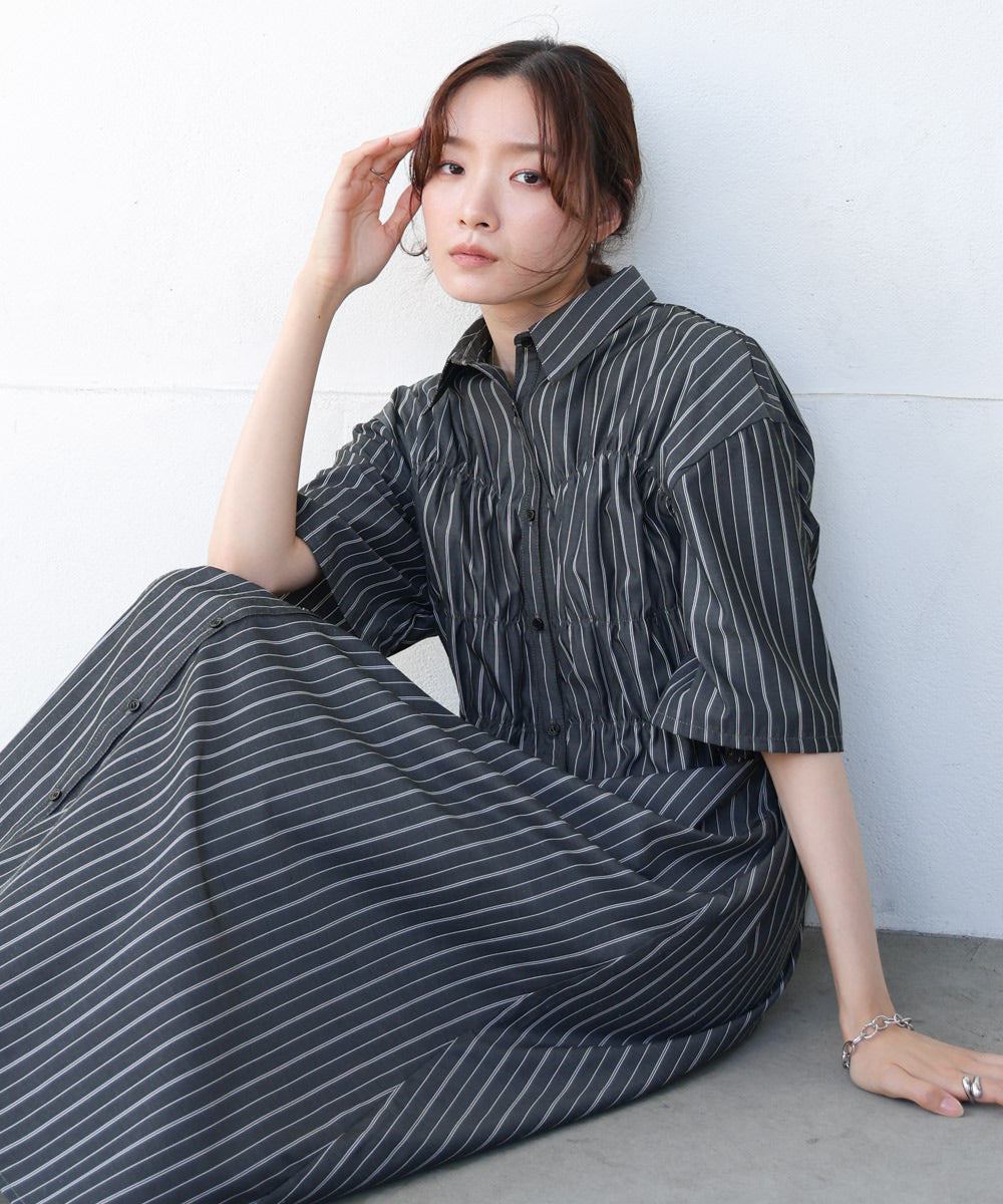 【S・Mサイズ展開】ビスチェ風シャツワンピース