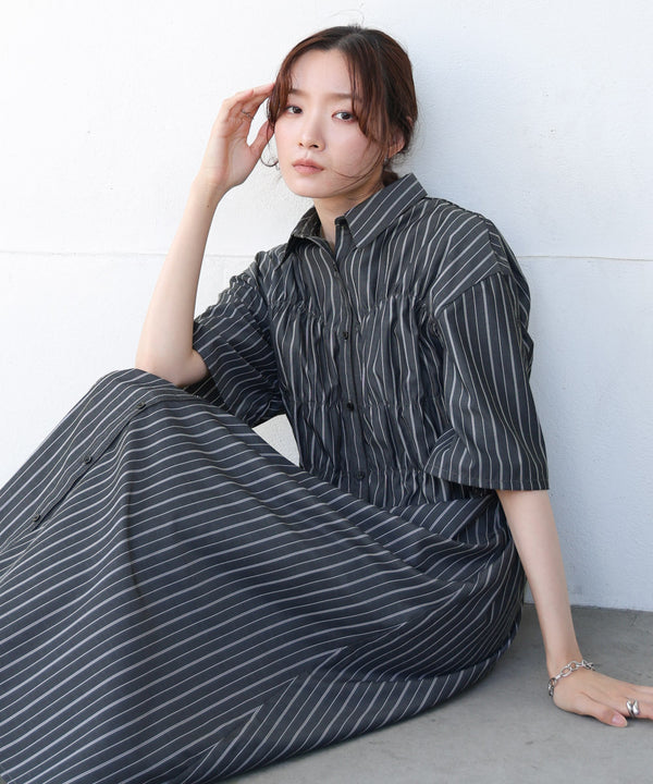 【S・Mサイズ展開】ビスチェ風シャツワンピース