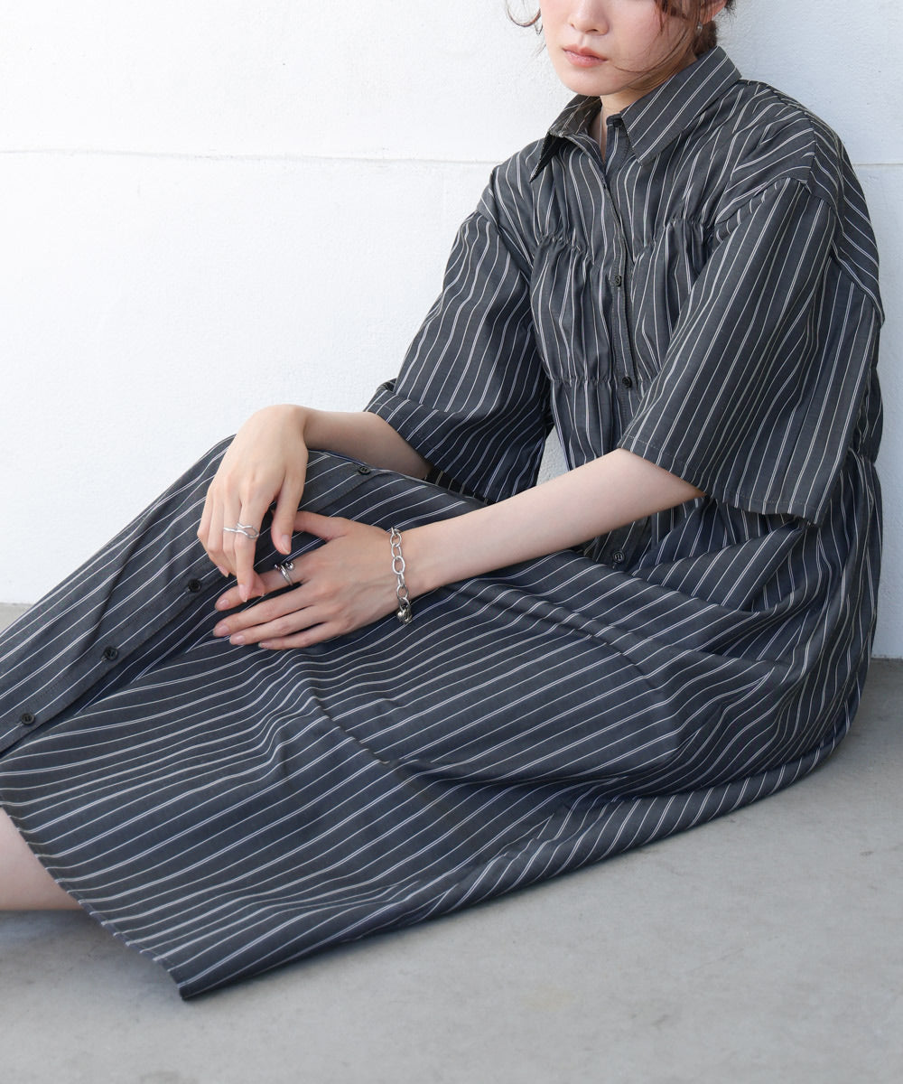 【S・Mサイズ展開】ビスチェ風シャツワンピース