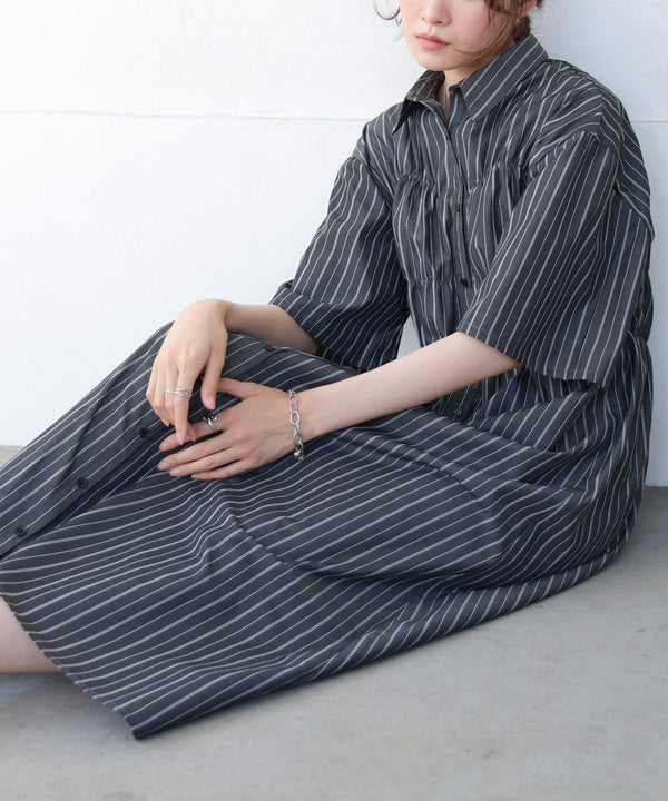 【S・Mサイズ展開】ビスチェ風シャツワンピース