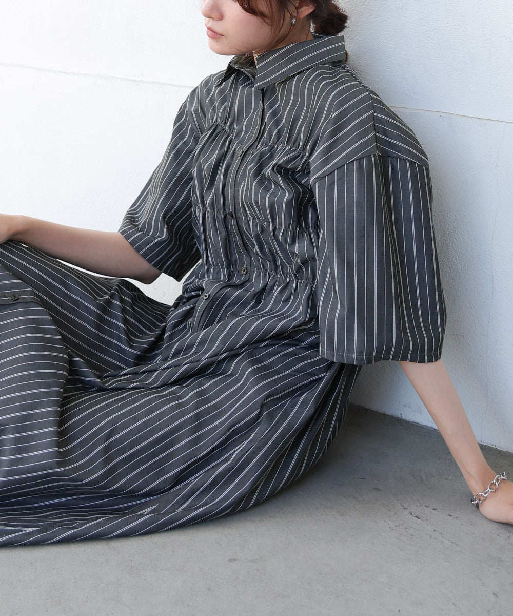 【S・Mサイズ展開】ビスチェ風シャツワンピース