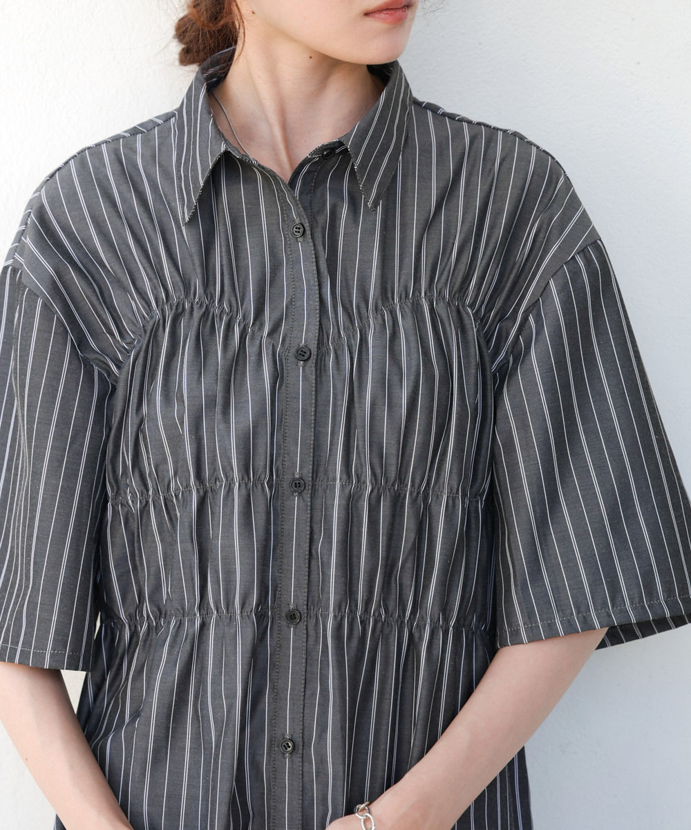 【S・Mサイズ展開】ビスチェ風シャツワンピース