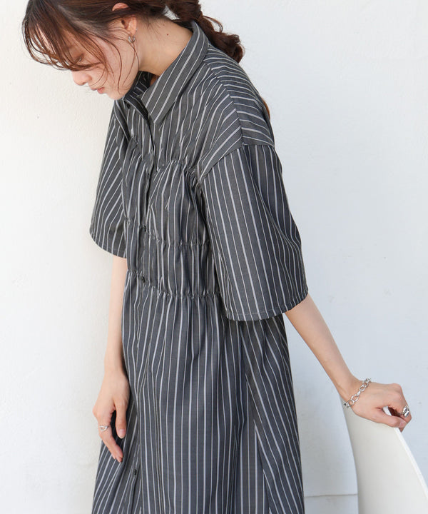 【S・Mサイズ展開】ビスチェ風シャツワンピース