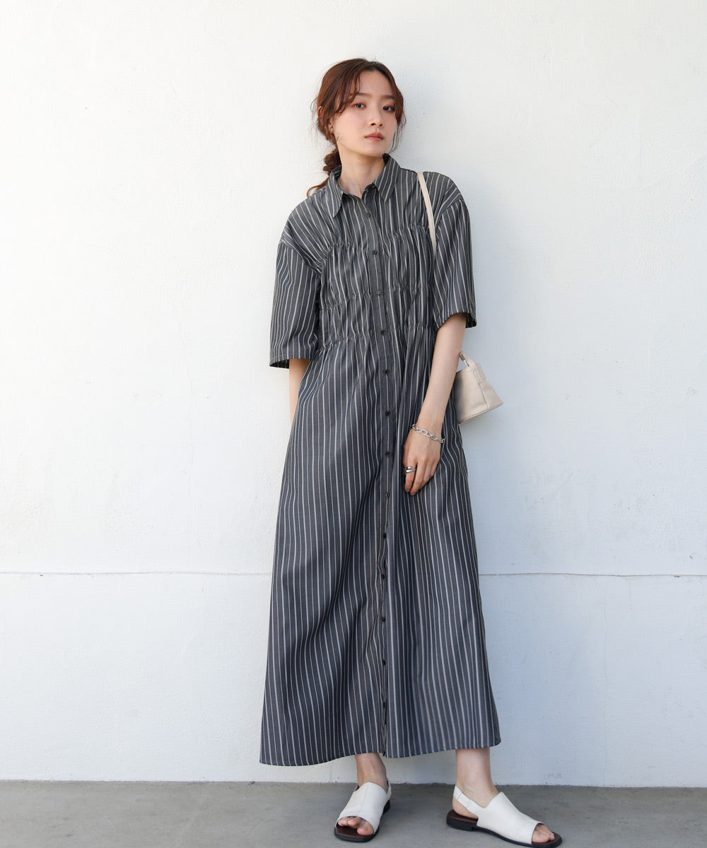 【S・Mサイズ展開】ビスチェ風シャツワンピース