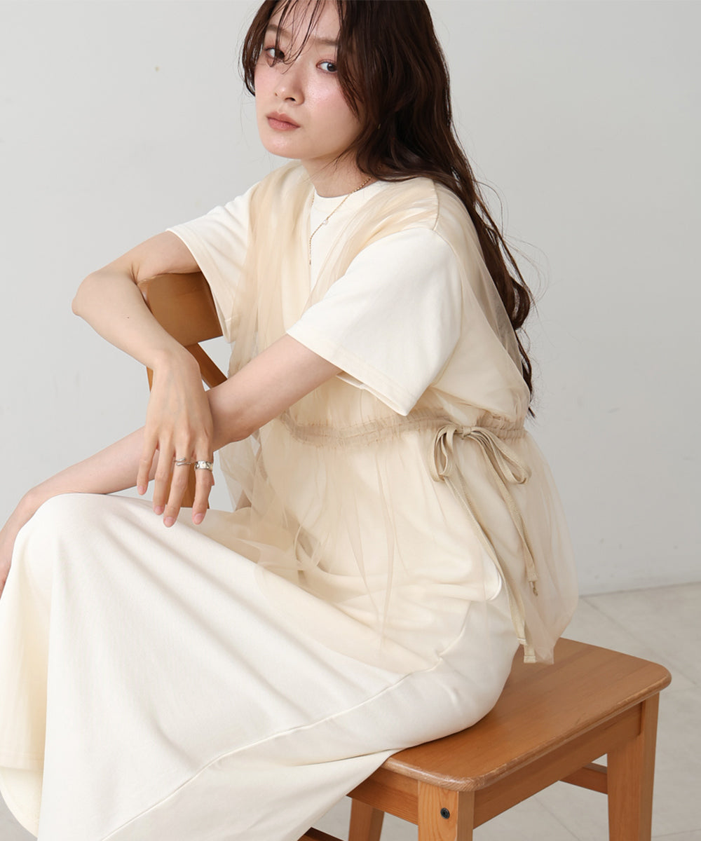 【S・Mサイズ展開】チュールドッキングスウェットワンピース