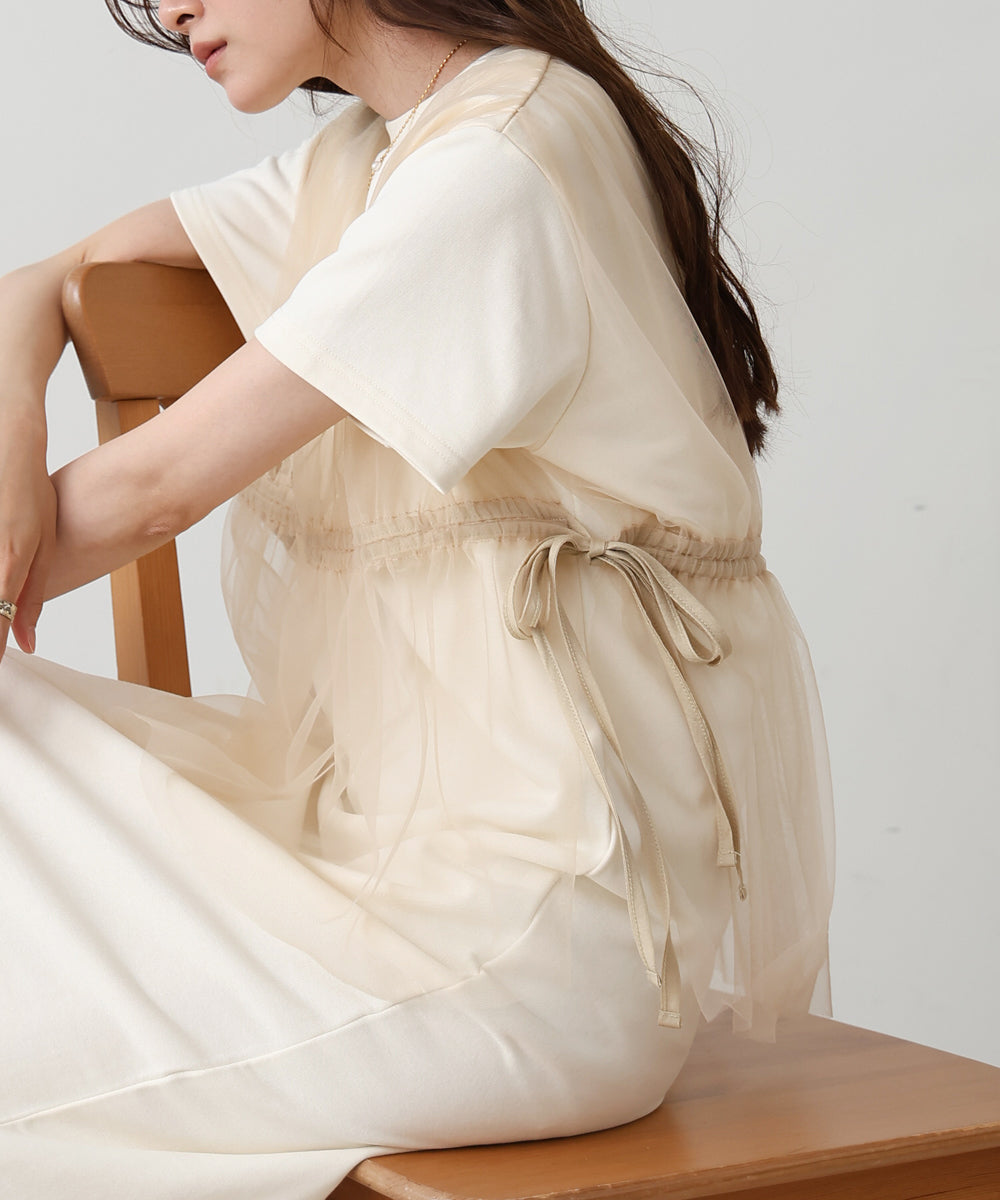 【S・Mサイズ展開】チュールドッキングスウェットワンピース