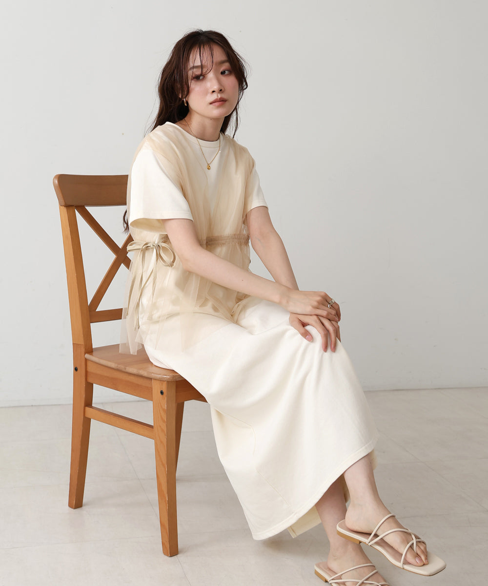 【S・Mサイズ展開】チュールドッキングスウェットワンピース