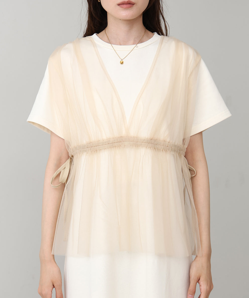 【S・Mサイズ展開】チュールドッキングスウェットワンピース