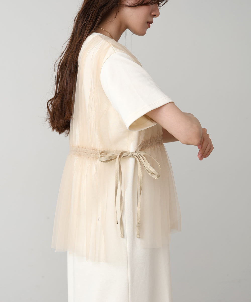 【S・Mサイズ展開】チュールドッキングスウェットワンピース
