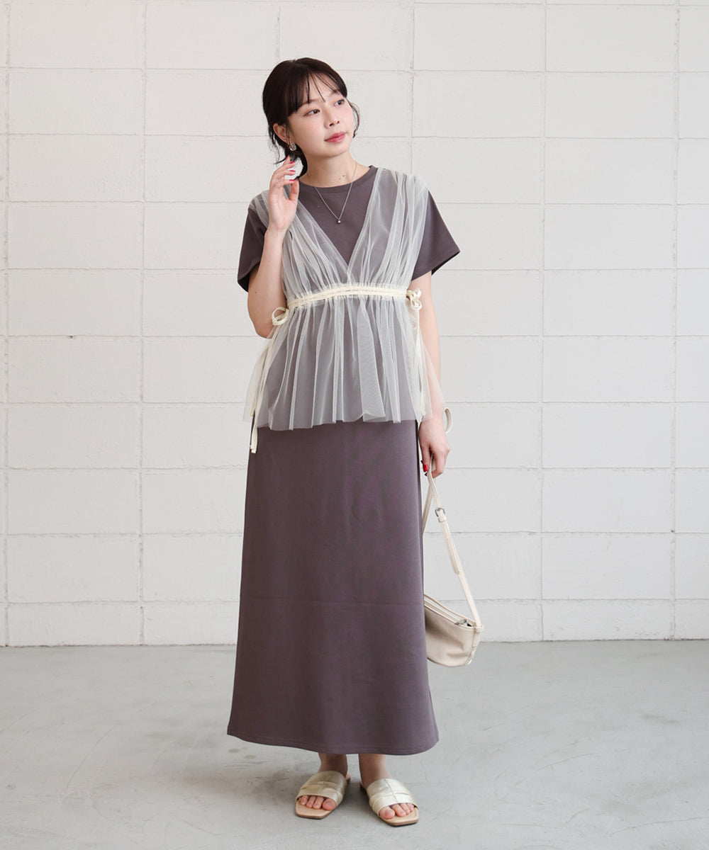 【S・Mサイズ展開】チュールドッキングスウェットワンピース