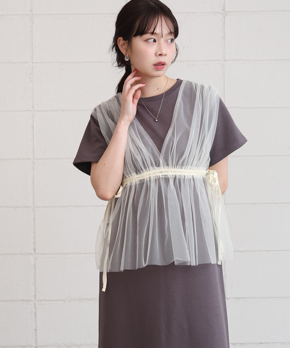 【S・Mサイズ展開】チュールドッキングスウェットワンピース