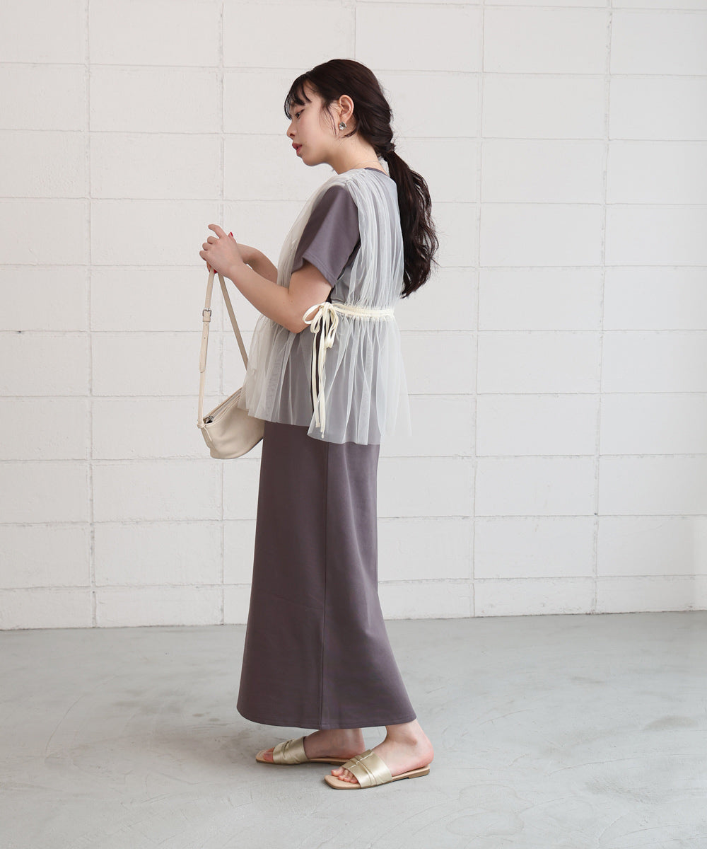 【S・Mサイズ展開】チュールドッキングスウェットワンピース