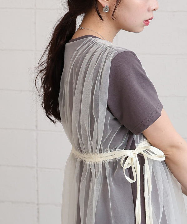 【S・Mサイズ展開】チュールドッキングスウェットワンピース