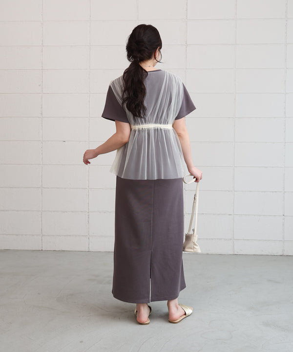 【S・Mサイズ展開】チュールドッキングスウェットワンピース