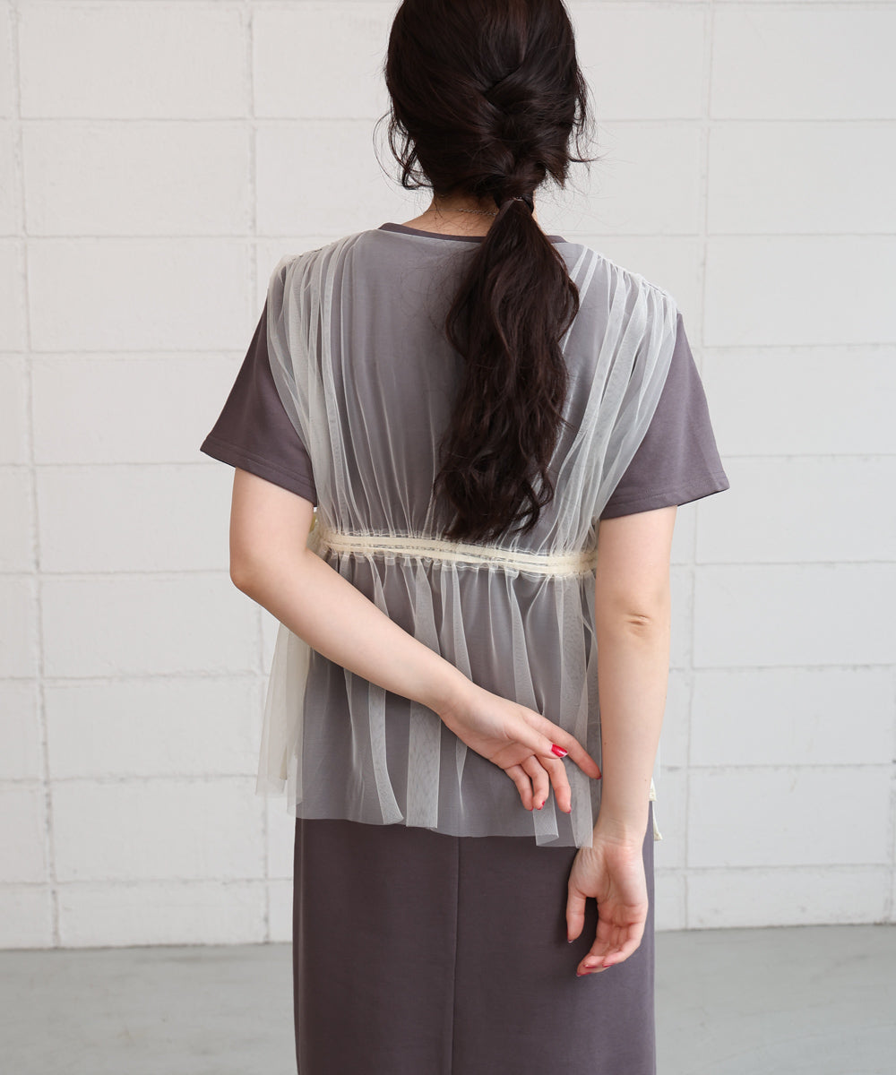 【S・Mサイズ展開】チュールドッキングスウェットワンピース