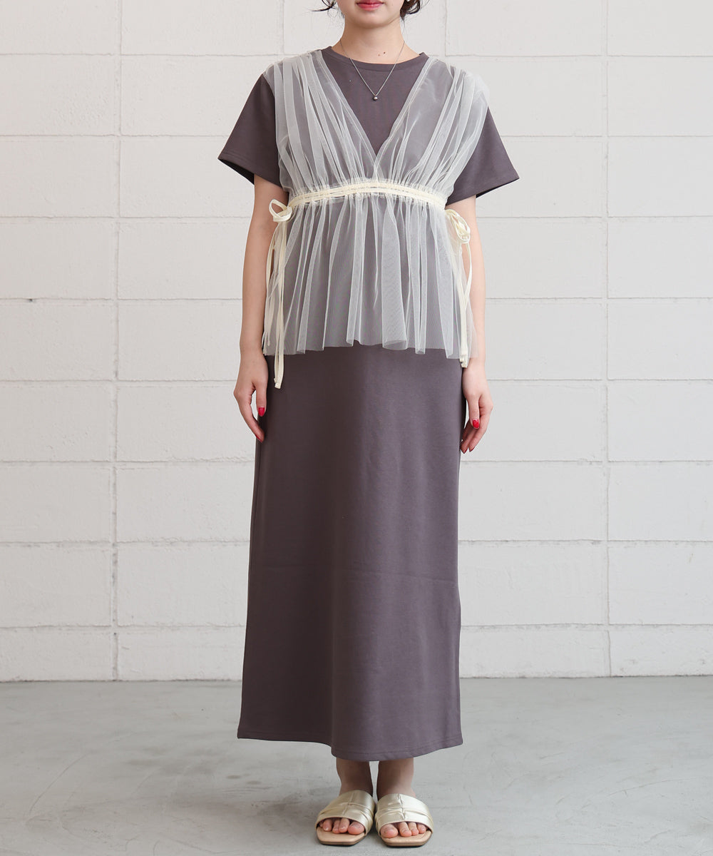 【S・Mサイズ展開】チュールドッキングスウェットワンピース