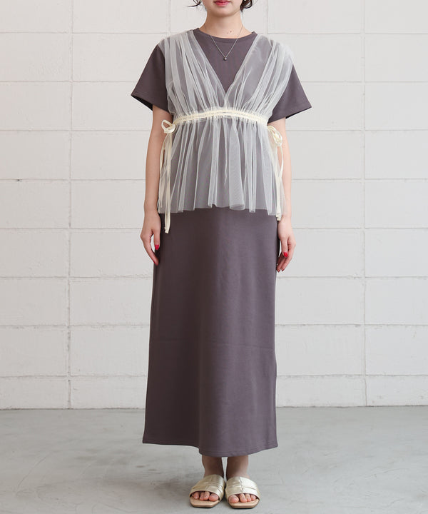 【S・Mサイズ展開】チュールドッキングスウェットワンピース